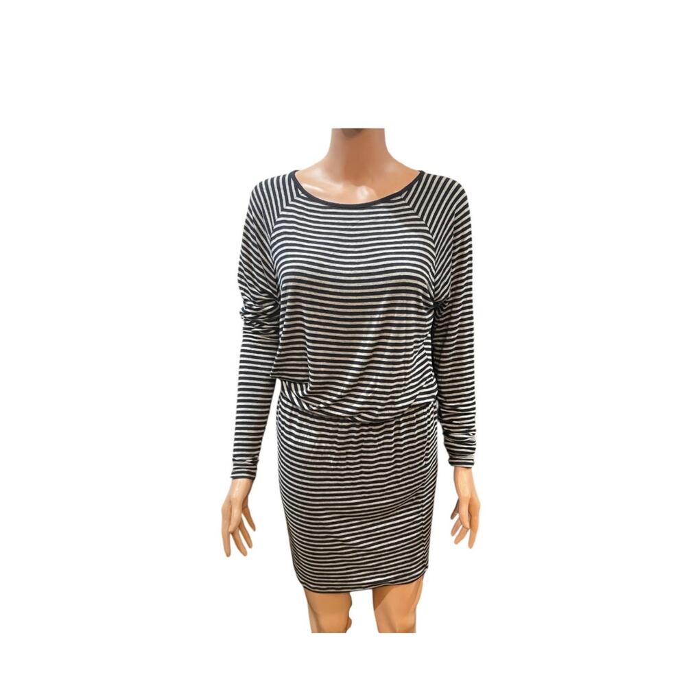 MICHAEL KORS Scoop Neck Knit Blouson Dress Heather Stripes Size XS